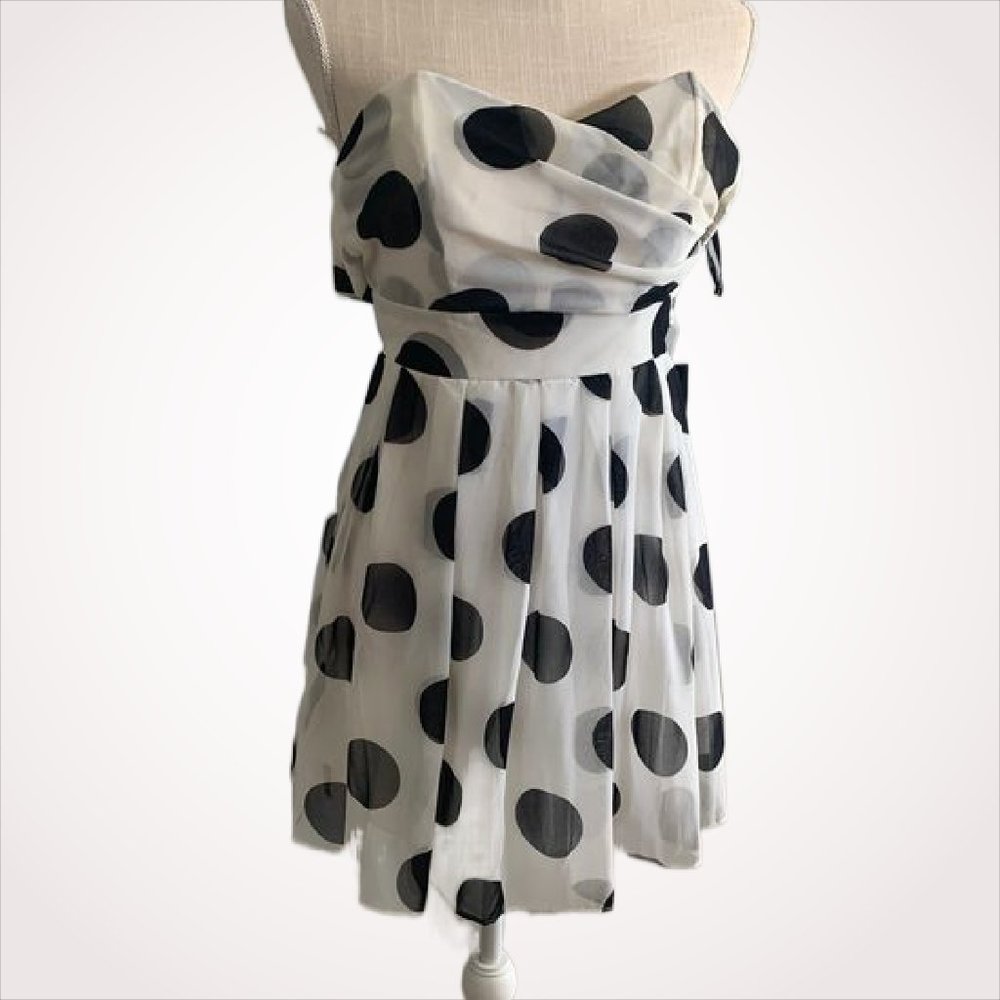 TFNC London Polka Dot Strapless Dress